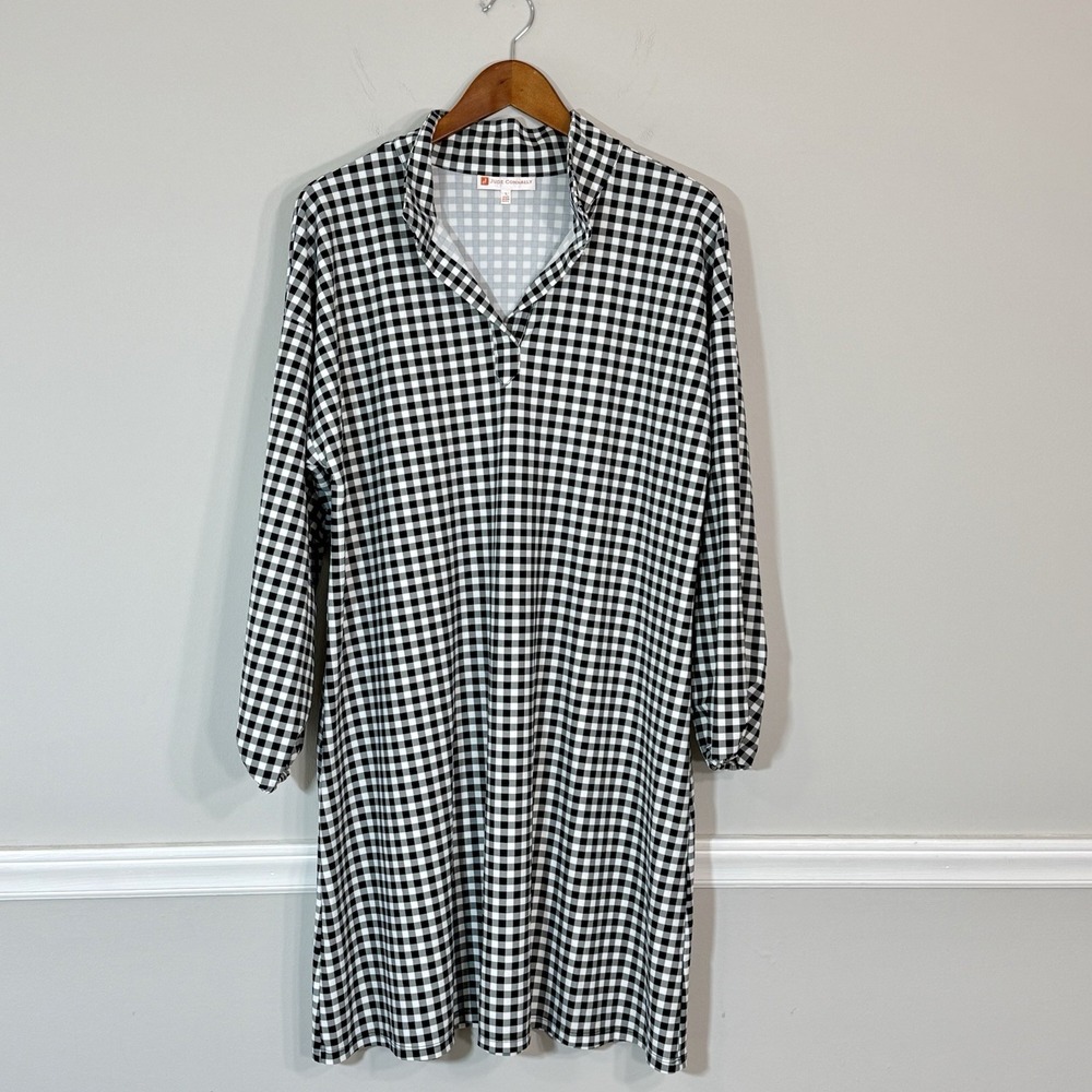 Jude Connally Dress Womens Sz LG Gingham Iris Florence Jude Cloth USA Made Black